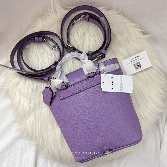 NWT Coach Amelia Convertible Backpack Crossbody Pebble Leather Iris Purple CL408 - Picture 4 of 12